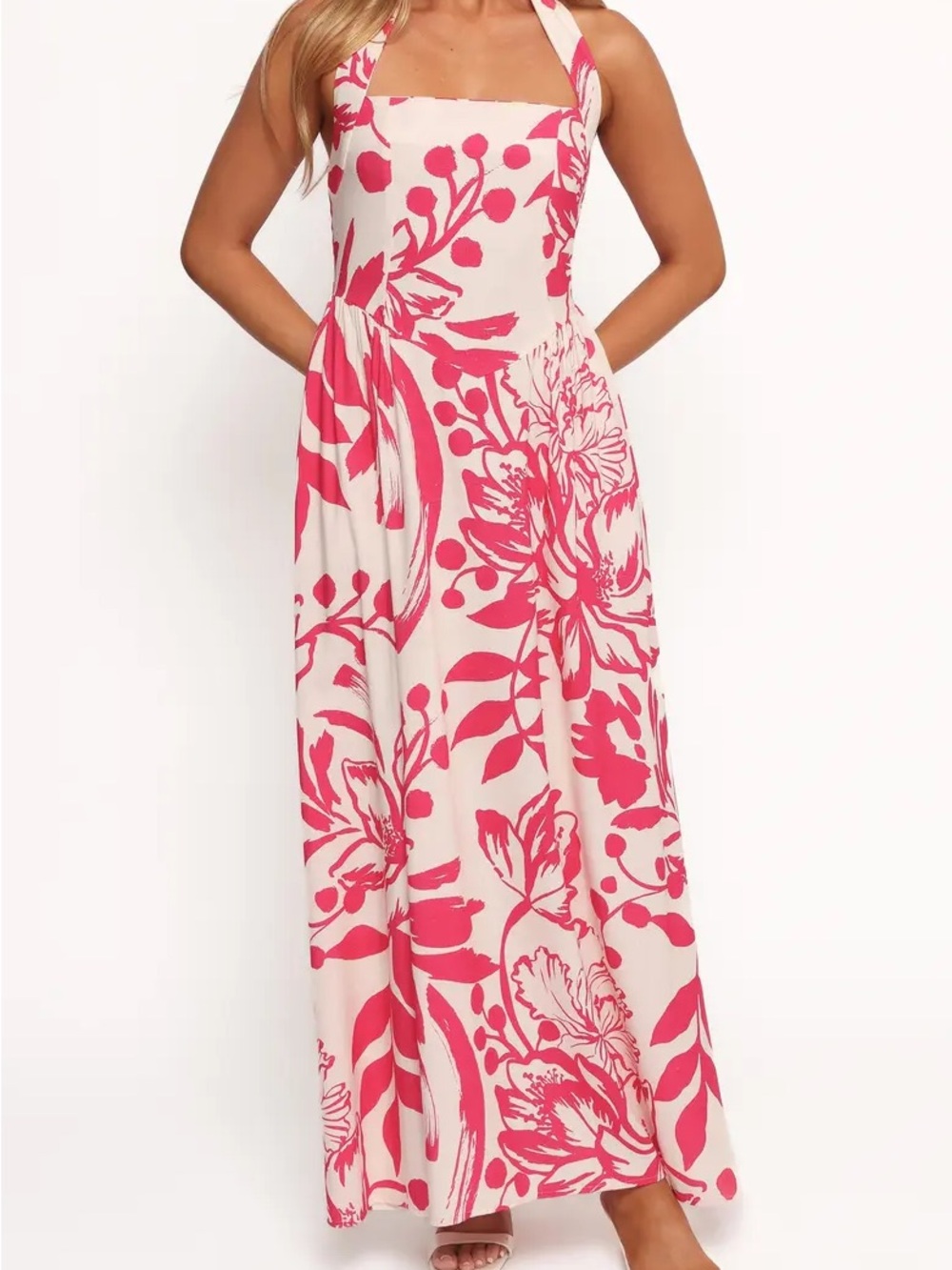 White Closet | Floral Halter Maxi Dress in Pink and Cream